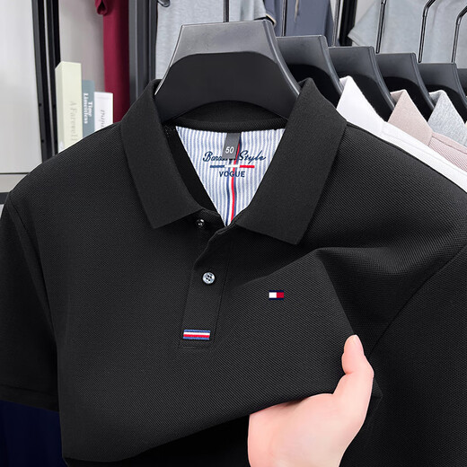 TOME BORNEK Outlet Tommy pure cotton short-sleeved T-shirt men's summer business casual high-end youth lapel Polo shirt dark gray XL 175 recommended 130-145Jin Jin equals 0.5 kg