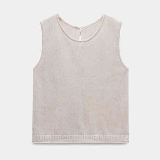 
EGGKA simple back-breasted design round neck vest for women 2025 summer temperament short slim sleeveless top Apricot color All size