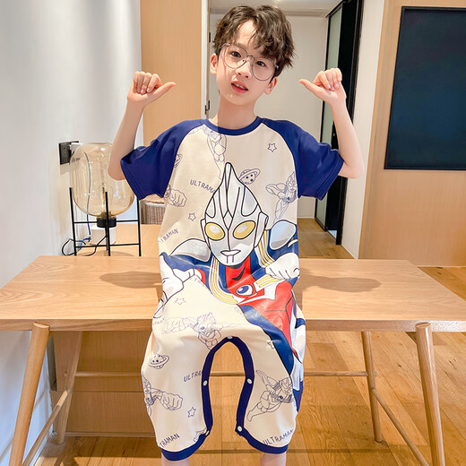 男童睡袋奥特曼儿童睡衣夏季纯棉短袖宝宝连体衣薄款防踢被家居服 JY9921迪迦奥特曼 90 小童6码身高80-90cm30斤内