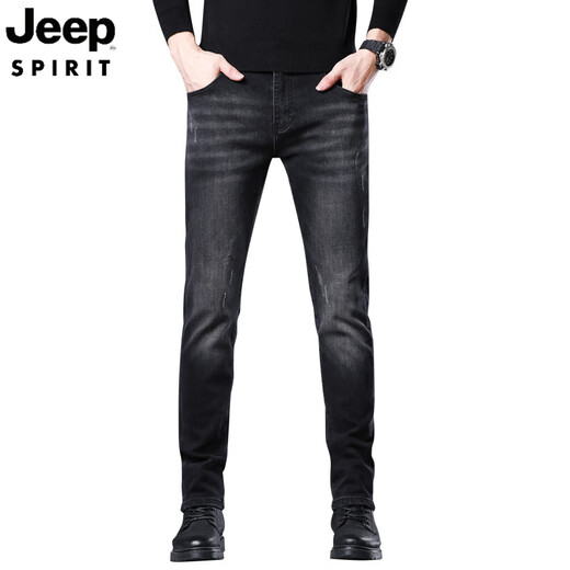 JEEP SPIRIT吉普黑色牛仔裤男士直筒修身宽松直筒春秋休闲时尚男裤潮流长裤子 6189黑色 28 【建议90-105斤】