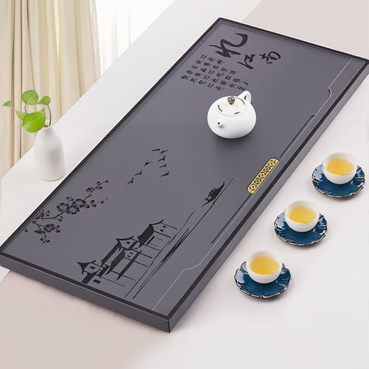 Whole piece of black gold stone tea tray for home simple stone large and small black gold stone tea tray customized tea sea A material 80*37 Jiangnan-free 7-piece set