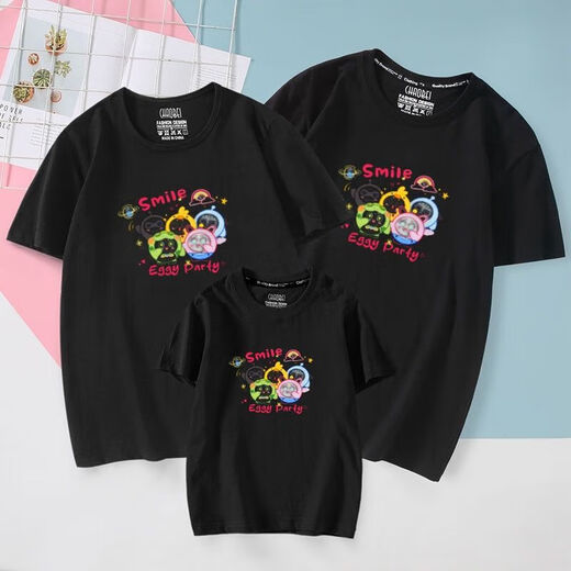 Parent-child summer clothes for a family of four, a family of three, short-sleeved 2025 new pure cotton high-end cartoon mother-child mother-daughter wear t-shirt red smile 170 (L) adults
