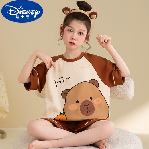 Шорты с короткими рукавами в пижаме Disney Summer's Kapibala Pure Cotton Big Children 2025 Новая домашняя одежда Девушки.