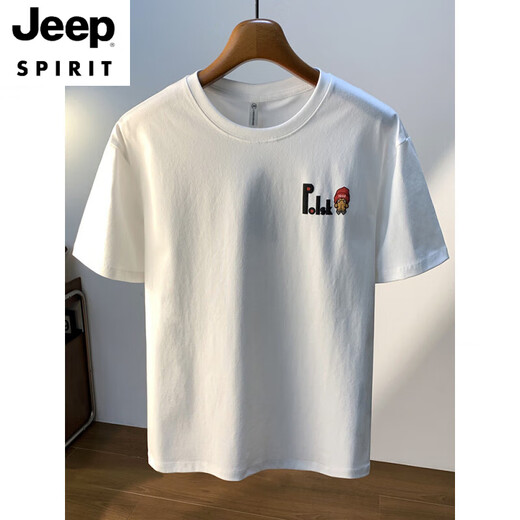 Jeep Spirit Gran tamaño 200jin [Jin equivale a 0.5 kg] Camiseta de manga corta de cuello redondo para hombres 2025 Camiseta de algodón impresa de estilo Hong Kong de verano más grasas
