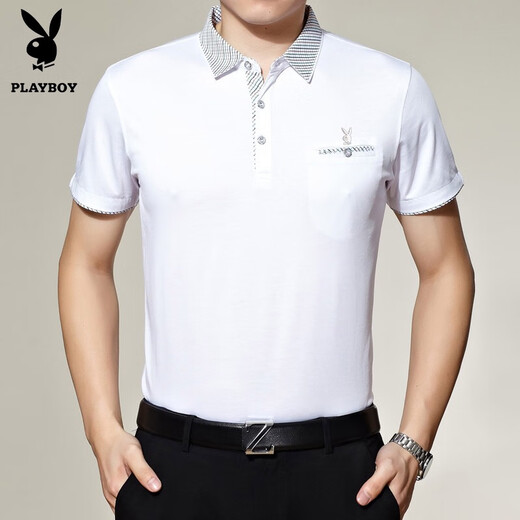 Camiseta de manga corta de algodón de algodón puro de Playboy para la camiseta de la solapa de bolsillo de bolsillo real para hombres camiseta suelta 3195 Navy [Short] L 17084a recomendado 120-140Jin [Jin iguala 0.5 kg]