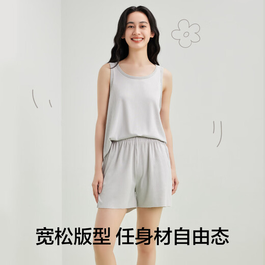 有棵树女士睡衣女夏季新款凉爽柔软坑条肌理透气背心短裤休闲家居服套装