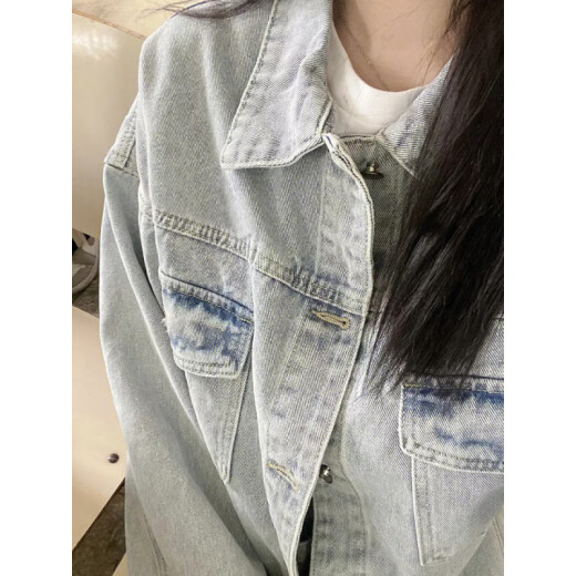 Xcfreht [3145 personnes louées] Veste de jean de vieille printemps et d'automne pour les femmes Vêtements de denim de style polyvalent INS Clip à tendance 9926 # Blue S [Suggestion 80--100jin [Jin est égal à 0,5 kg]]]