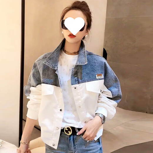 Xcfreht [4811 Personas elogiadas] Tiktok Denim Jacket for Women en primavera y otoño 2025 Nuevo estilo Denim contrastante bordado bordado 9926# Modelo de imagen [Azul] S [Sugerencia 80--100Jin [Jin equivale a 0.5 kg]]