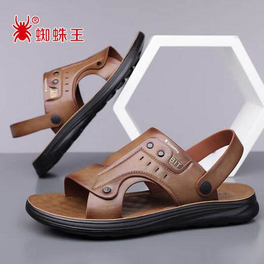 Sandalias de cuero King Spider King 2025 Summer NUEVO ALMO ANTIGO ANTERIOR SULPO SOBRE SOLO RESISTEN RESISTENTE CAPIAS DE PLAYA DE MENORES Sandalias de papá Z6623 Brown 40 [Tamaño estándar]