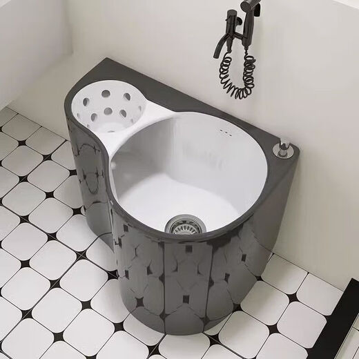 
Nordic gray household ceramic mop pool with drain basket mop pool new style balcony outdoor mop pool 11155*37*41 edge gray white