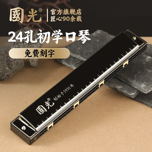 Guoguang echte Mundharmonika 24-Loch Polyphonische Akzent C-Tune Kinder Erwachsene männliche und weibliche Anfänger Einführende professionelle Leistung 24-Loch-Stress [Silber]