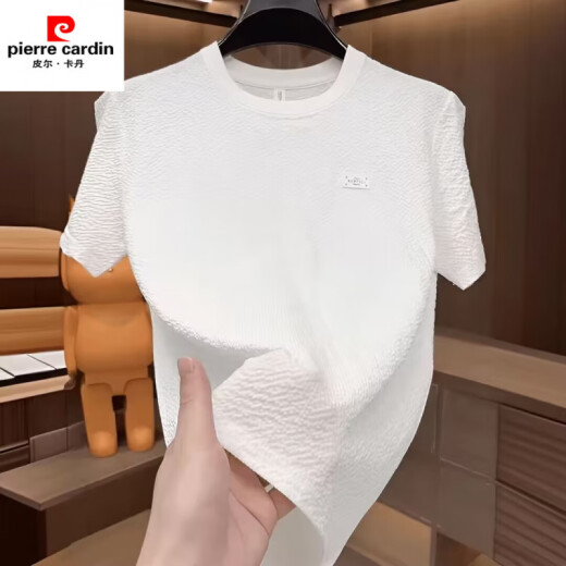 皮尔卡丹（pierre cardin）2025新款夏季冰丝肌理感绣标圆领男士短袖时尚半袖百搭轻奢T恤男 【夏季短袖】6628白色 2XL 推荐【130-155斤】