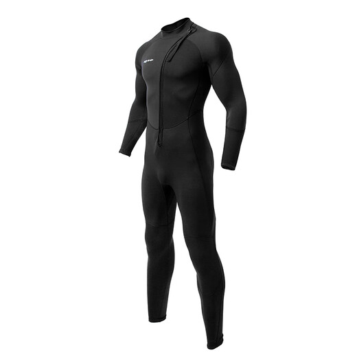 Ride ship one-piece wetsuit full set long-sleeved men's and women's couple deep diving swimsuit cold-proof and warm surfing diving equipment 2MM front zipper black 3XL
