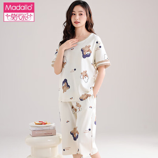 莫代尔棉凉感睡衣女士夏季短袖七分裤中青年加肥加大码家居服 DL7029莫代尔 M 建议80-95斤
