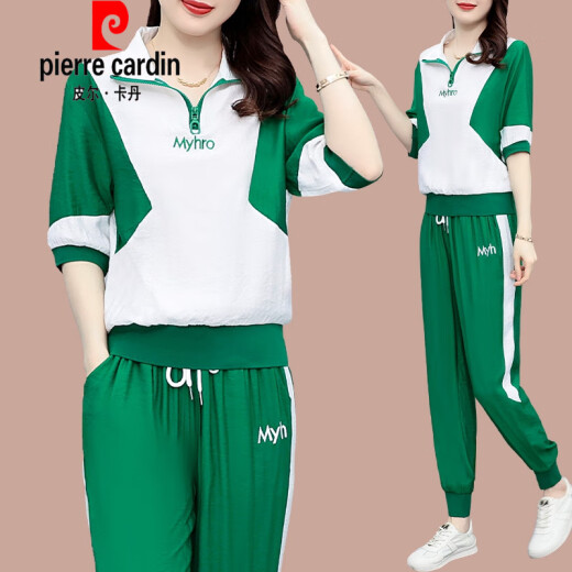 皮尔卡丹（pierre cardin）冰|丝休闲套装女士2025夏季新款宽松大版女装时尚减龄短袖运动服 (684)黑色 M (建议100斤以下)