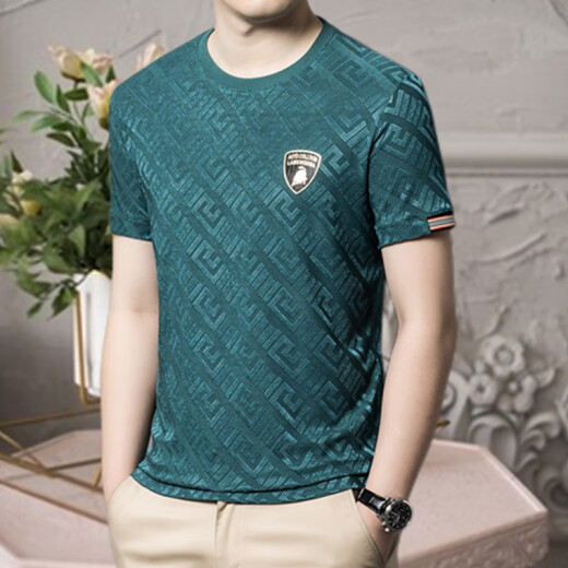 皮尔卡丹（pierre cardin）夏季提花桑蚕丝t恤男士短袖圆领真冰绸丝休闲百搭半袖潮流 白色829 M 165码【100-115斤】