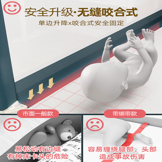 床围栏婴儿围栏床上护栏床边床围档安全护栏防摔婴儿童床围栏护栏 熊猫乐队-三面装1.8m+2.0m+2.0m