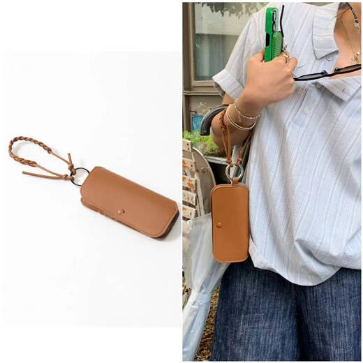 Pupan Fairy Leder tragbare Brille Kiste Hängende Beutel Hängende Handgelenksbrillen Aufbewahrungsbox Reise Leichte Sonnenbrille Box Brauner Punkt