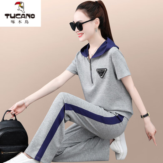 Woodpecker Sports Set Summer 2025 Nouveau petit style à petit style Houstable Thin Short Running Running Suit décontracté en deux pièces 6630 Powder L [suggéré 101-115jin [Jin est égal à 0,5 kg]]]