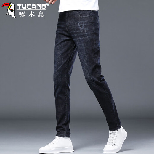 Holzspecker (Tucano) Jeans Herren Frühling und Sommer Schlanker elastischer Long Hosen Herren Trendy Business Casual Hosen Männer Blau Schwarz 32
