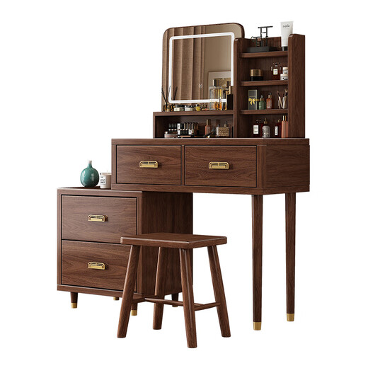 Muyuke solid wood dressing table bedroom simple dressing table desk mid-century style black walnut with mirror storage mobile dressing table dressing table with mirror and stool
