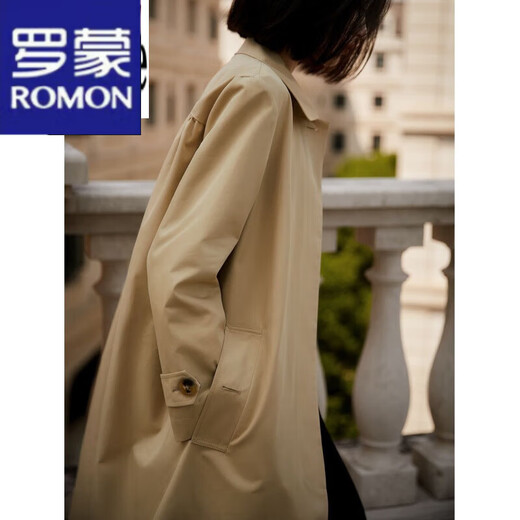 罗蒙（ROMON）风衣外套女中长款2023秋冬新款时尚女装翻领长袖宽松通勤百搭上衣 卡其色 XL