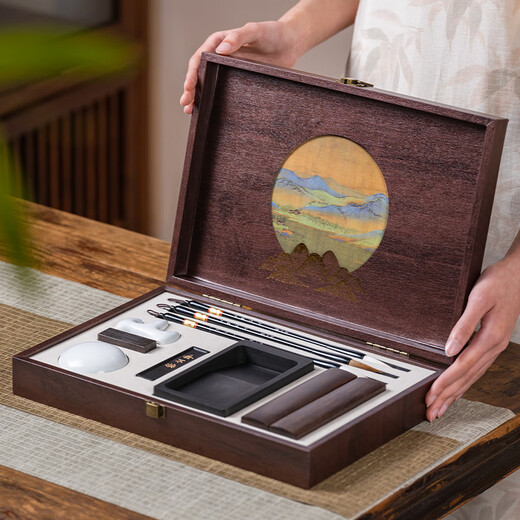 Zhang Xiaofeng's Four Treasures of Study Set Brush Calligraphy Set Beginner's Soft Pen, Ink, Paper and Inkstone Set Chinese Painting Storage Box Holiday Gift Wanli Mountains and Rivers Entry-level Model
