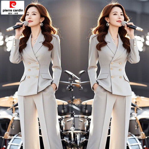 Pierre Cardin single/suit autumn clothing matching sense of temperament goddess style high-end small fragrance suit jacket pants suit trendy 42166-gray suit L recommended 95-110Jin Jin equals 0.5 kg