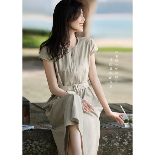clotho Rennie brand women's French dress for women 2025 summer new Korean style elegant waist-hugging and slimming A-line skirt gray M 100-115Jin[Jin equals 0.5 kg]