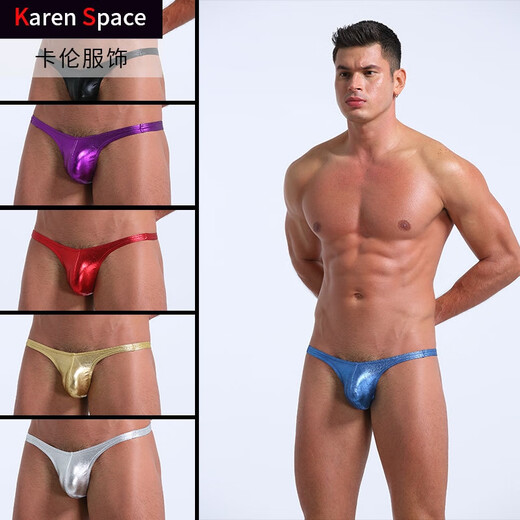 Men's mid-low waist U convex silk T-pants thong nightclub performance manufacturer black L