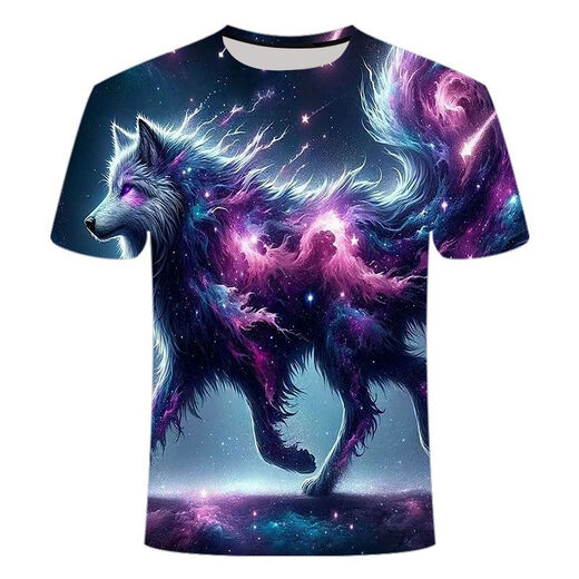 Neue High-End-trendige T-Shirts für Herren und Frauen koreanische und japanische Tierwolfsserie 3D-gedruckte Hemden modisch, vielseitig und gutaussehend, TXC6227 XS70-80jin [Jin gleich 0,5 kg] Universal Code