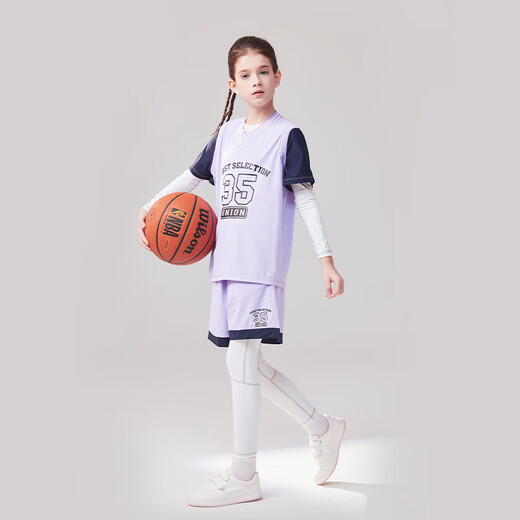 悦步儿童篮球服套装秋冬男女童紧身速干衣足球跑步运动健身打底训练服 冰雪菱形背心款 120