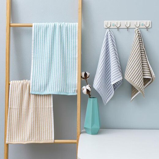 金号（KING SHORE）纯棉毛巾1条装条纹柔软吸水成人男女情侣 洗脸面巾 1047中巾绿色67g- 1条