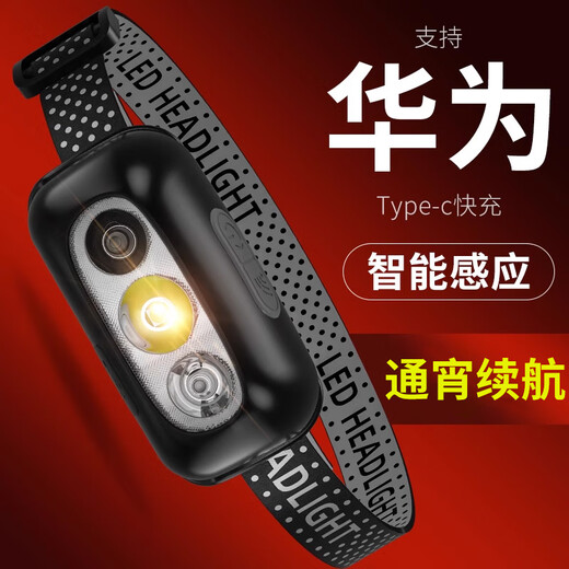 山头林村头灯强光充电超亮头戴式夜钓鱼照明户外超长续航超轻感应小手电筒 标准版-无感应-9900w:5小时:四档