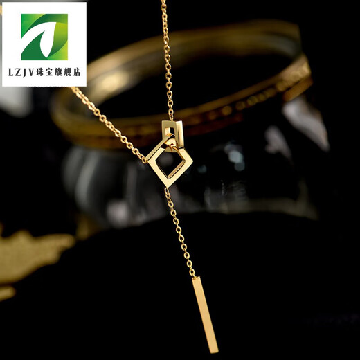 LZJV plated 18K gold geometric square necklace for women's Chinese Valentine's Day gift new style not easy to fade clavicle chain fashion pendant sweater