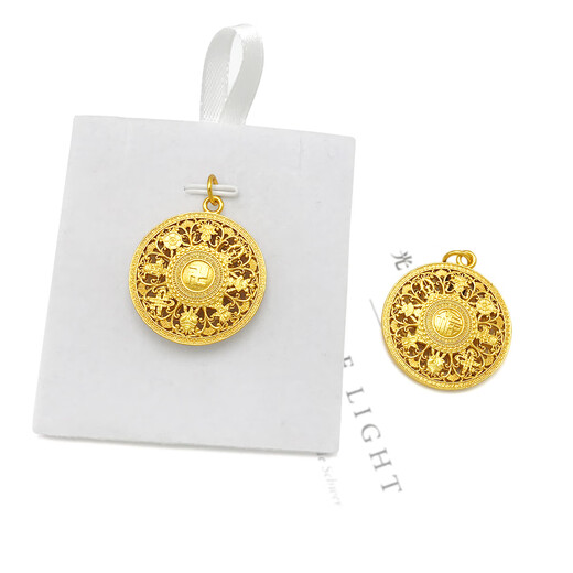 Ya Ge Vietnam Sand Gold Round Pendant Women's Gold-plated Eight Treasures Blessing Necklace Sweater Chain Pendant Men's Gold-Plated Compass Peace Buckle Small Round Head Ten Thousand Words Eight Treasures Blessings Approximately 2.97cm8g