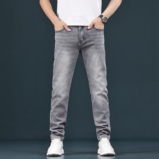 Lee Cooper Hong Kong Nani Grey Jeans Men's 2025 Tiansi Slim Slim Retrase Casual Pantalones de estiramiento gris 1049 Gris Tamaño regular 33