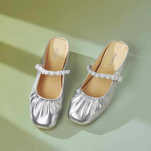 Tianmeiyi Mules shoes with height-enhancing women's sandals mall same French bag-toe half slippers 2025 summer BK841BH5 beige (sheepskin) recommended to take a larger size 37