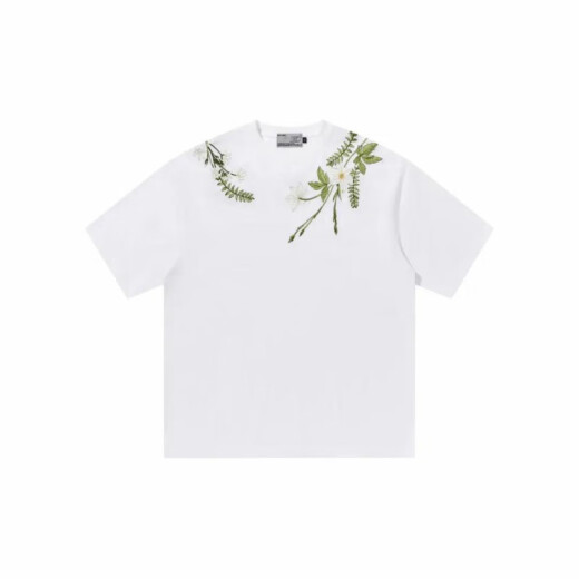 Yuzu HARSH AND CRUEL American alphabet plant flower round neck heavy cotton short-sleeved T-shirt for men and women summer S1049# white M
