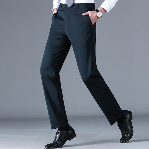 Pier Cardan trousers men's spring and summer thin middle-aged men's high elastic non-iron comfortable straight pants casual breathable suit pants F9906 blue 32 (2.5 feet waist circumference)