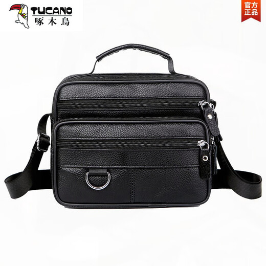 啄木鸟（TUCANO）单肩包男包真皮竖款商务斜挎包男士休闲牛皮户外新款手提小背包潮 黑色719 竖 款加大号