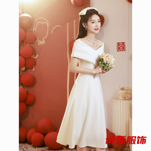 Dongjing Robe de soirée blanche à une épaule peut être portée pour la robe de fiançailles robe de mariée
