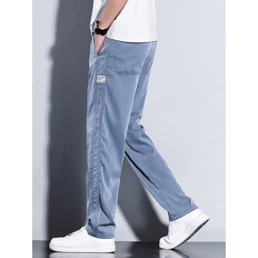 Pantalons décontractés semi les hommes 2025 Nouvelle marque de mode Pantalon masculin lâche pour hommes lâches pour hommes à jambe large pantalon masculin mince d'été 1048 noir + 1048 bleu clair xl taille 31-32