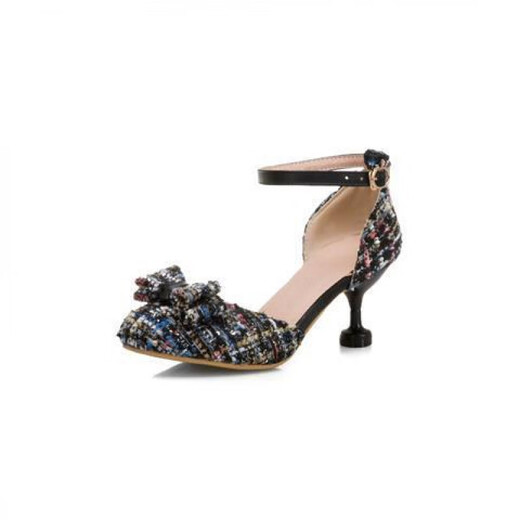 Qisiman girls 9-year-old child high-heeled shoes princess shoes 2025 new primary school students performance children's sandals stiletto heel 12 summer black heel height 4 cm 39 / inner length 24.5CM