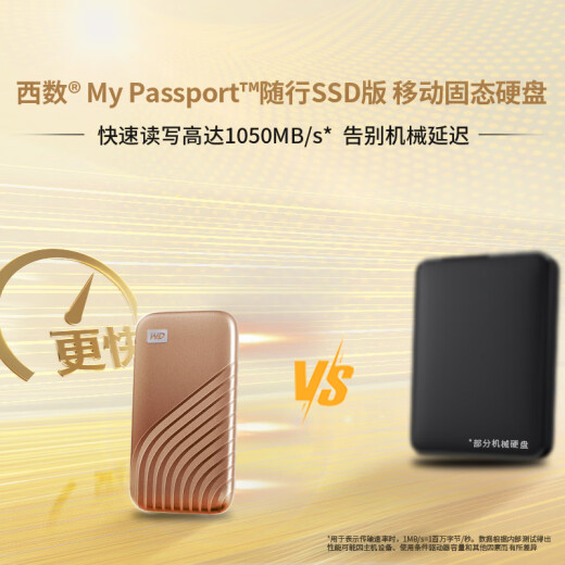 西部数据(WD)1TB NVMe 移动固态硬盘（PSSD）My Passport随行SSD type-c接口 1050MB/s 手机直连笔记本两用