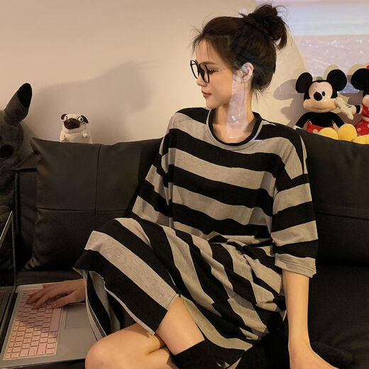 FHHUABD欧诗帛睡衣女夏季新款短袖薄款睡裙棉质洋气学生家居服可爱可外穿 16857可爱海绵宝宝睡裙 长袖睡裙 L