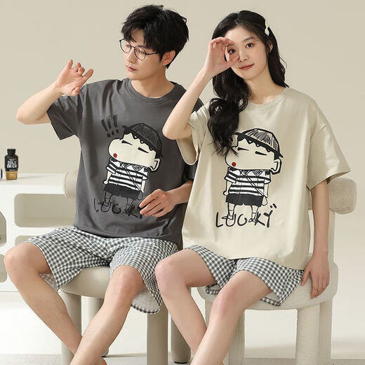 Modales Paar Pyjamas Sommer reines Baumwollkurzarmnacht für Frauen für Frauen süße koreanische Version Cartoons für Männer großer Heimbekleidungsanzug -686 m alleinstehende Frau