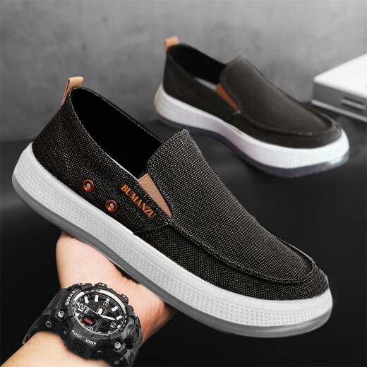 Zapatos de lona zapatos para hombres primavera y verano transpirable zapatos perezosos de un pie suave sole casual viejos zapatos de tela beijing a mediados de 2 gris-xj 43