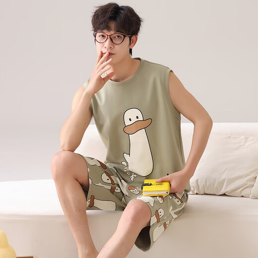 Modal Cotton Summer Pyjamas Männer reine Baumwollshorts Weste dünne Cartoon Teenager Sommer Home Clothing Set Am826 L Standard 100-130jin [Jin gleich 0,5 kg]