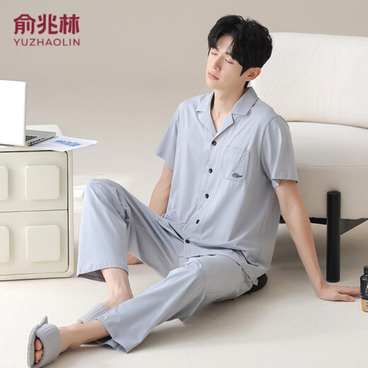 俞兆林新款新中式舒适男士春秋季夏季棉质家居服套装开衫休闲可外穿睡衣 16858A L